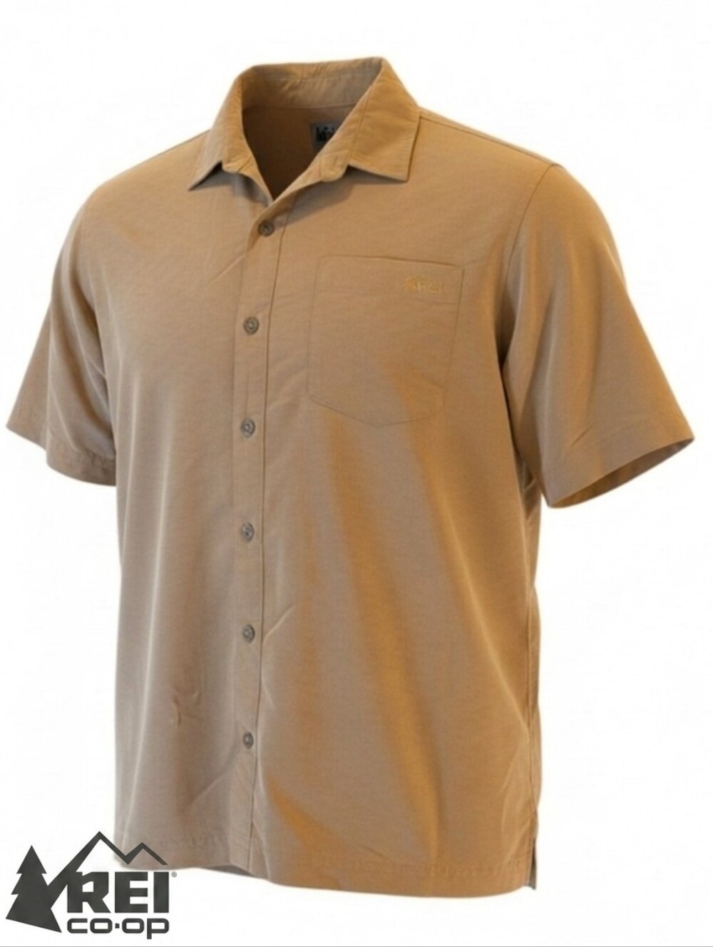 REI Men's Short Sleeve Button-Up Shirt, Khaki, Casual Outdoor Gear, Hiking Shirt
